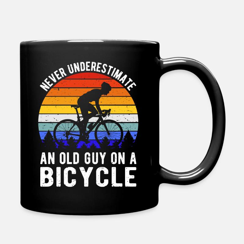 Never Underestimate An Old Guy On A Bicycle I - Full Colour Mug - black
