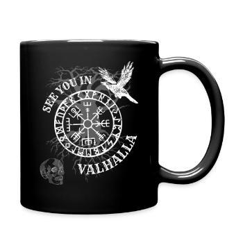 Wikinger Walhalla Totenkopf Rabe nordische Rune - Tasse einfarbig - Schwarz - Rechts