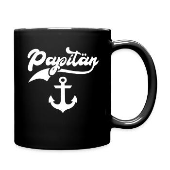 Papitän Kapitän Papa Anker - Tasse einfarbig - Schwarz - Rechts
