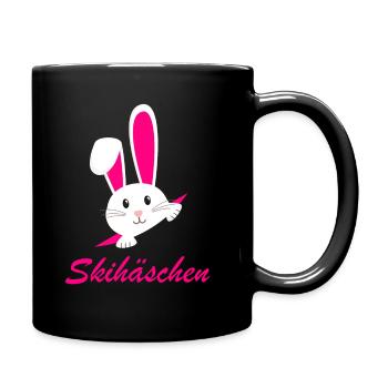 Skihase Skihäschen - Tasse einfarbig - Schwarz - Rechts