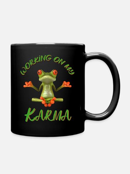 slogan humour grenouille "working on my Karma" - Mug uni - noir
