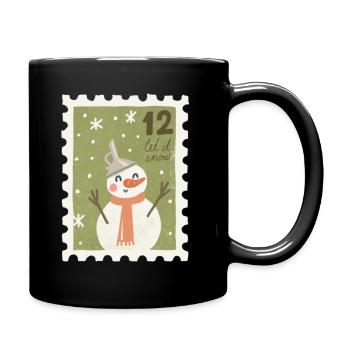 Briefmarke Schneemann - Tasse einfarbig - Schwarz - Rechts