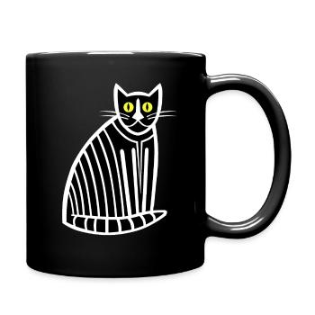 Cat Portrait Stripey Black White Right - Full Colour Mug - black - Right