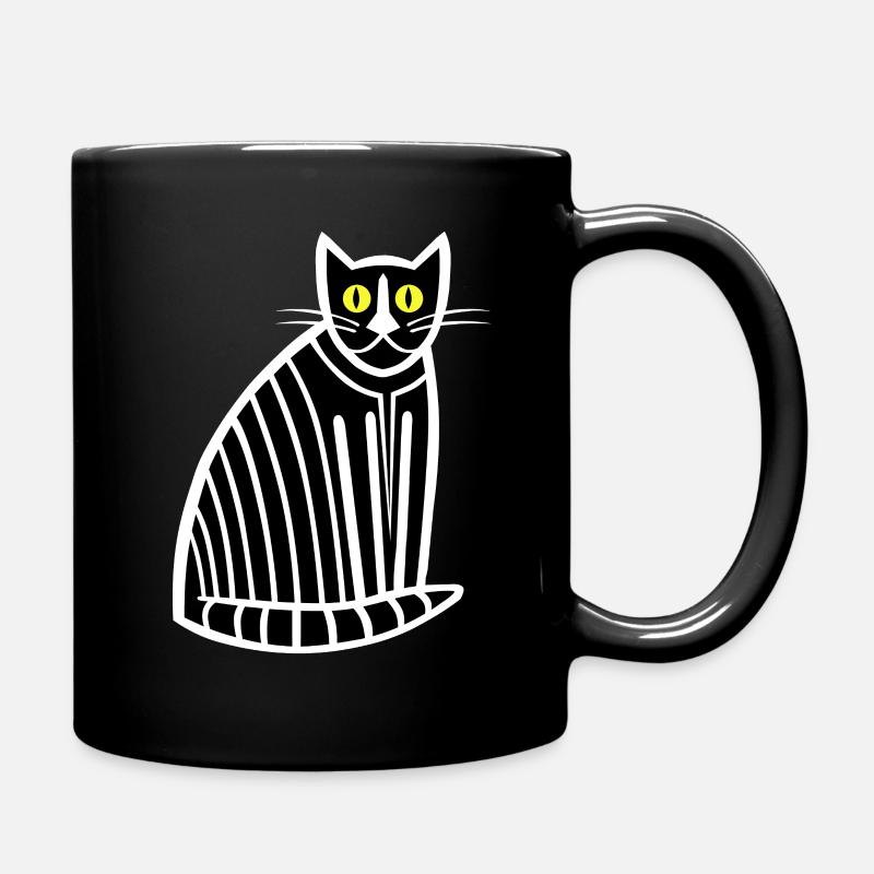 Cat Portrait Stripey Black White Right - Full Colour Mug - black