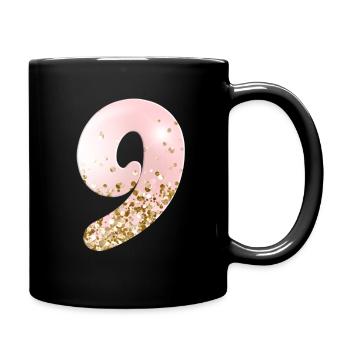 9 Zahl Glitter Rosa - Tasse einfarbig - Schwarz - Rechts