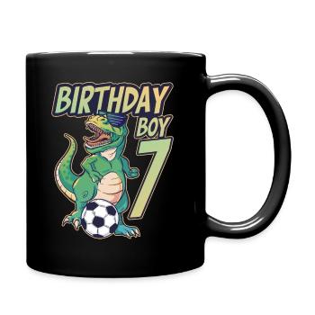 7. Geburtstag Junge Dinosaurier Fußball 7 Jahre - Tasse einfarbig - Schwarz - Rechts