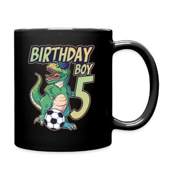 5. Geburtstag Junge Dinosaurier Fußball 5 Jahre - Tasse einfarbig - Schwarz - Rechts