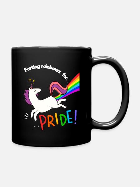 Lustiges Gay Pride Regenbogen Einhorn - Ensfarvet krus - sort