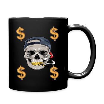 Skull with Cigar and Dollar - Tasse einfarbig - Schwarz - Rechts