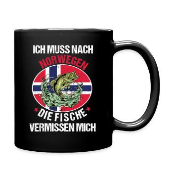 Ich muss nach Norwegen Angeln Angler Fischen Fisch - Tasse einfarbig - Schwarz - Rechts