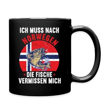 Ich muss nach Norwegen Angeln Angler Fischen Fisch - Tasse einfarbig - Schwarz - Rechts