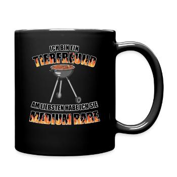 Grillen BBQ Shirt Steak Medium lustiger Spruch - Tasse einfarbig - Schwarz - Rechts