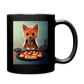 Cute red fox cooking pizzas - Full Colour Mug - black - Right