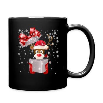 Reindeer with gift in winter magic - Full Colour Mug - black - Right