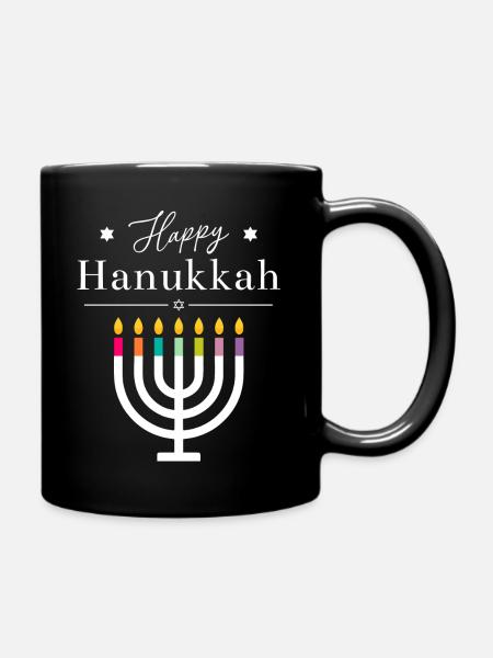 Happy Hanukkah Shirt | Menorah Festival of Lights - Full Colour Mug - black