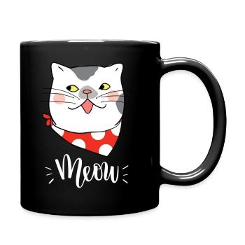 Niedliche Kawaii lustige Katze sagt Miauen - Tasse einfarbig - Schwarz - Rechts