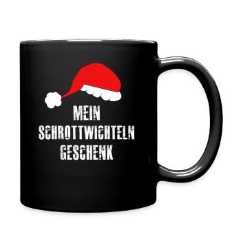 Schrottwichteln mit Weihnachtsmütze / Geschenk - Tasse einfarbig - Schwarz - Rechts
