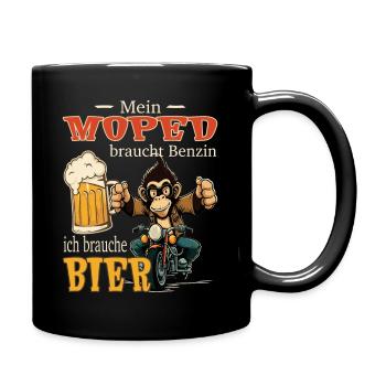 Motorrad lustiger Spruch Moped Bier Affe Monkey - Tasse einfarbig - Schwarz - Rechts