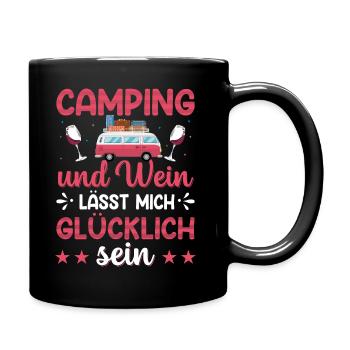 Camping und Wein lässt mich glücklich sein - Tasse einfarbig - Schwarz - Rechts