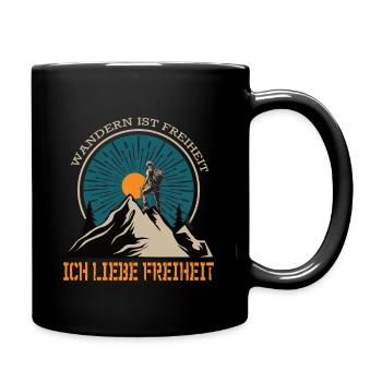 Spruch Wandern ist Freiheit / Ich liebe Freiheit - Tasse einfarbig - Schwarz - Rechts