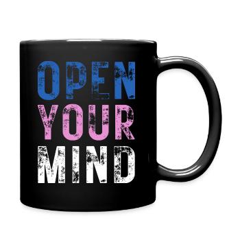 OPEN YOUR MIND – Farbe Blau, Rosa, Weiß - Tasse einfarbig - Schwarz - Rechts