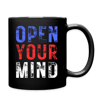 OPEN YOUR MIND – Farbe Blau, Rot, Weiß - Tasse einfarbig - Schwarz - Rechts