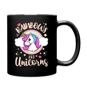 Regenbogen und Einhorn - Tasse einfarbig - Schwarz - Rechts