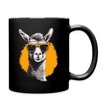 Llama with sunglasses Llama trekking - Full Colour Mug - black - Right
