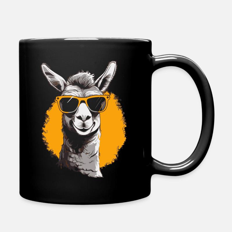 Lama mit Sonnenbrille Lama Trekking - Tasse einfarbig - Schwarz