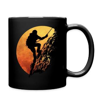 Mountaineer on mountain face (sunset) - Full Colour Mug - black - Right