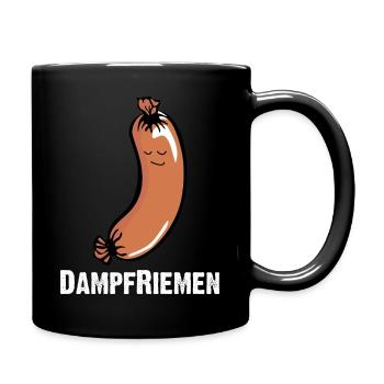 Dampfriemen, Knackwurst, Bockwurst, Augsburger - Tasse einfarbig - Schwarz - Rechts
