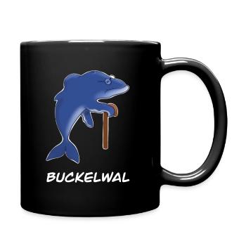 alter Wal Buckelwal mit Gehstock - Tasse einfarbig - Schwarz - Rechts