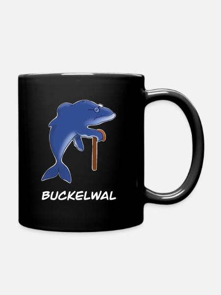 alter Wal Buckelwal mit Gehstock - Tasse einfarbig - Schwarz