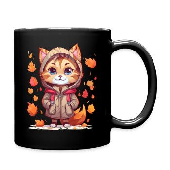 Süße Katze mit Hoodie im Herbst - Tasse einfarbig - Schwarz - Rechts