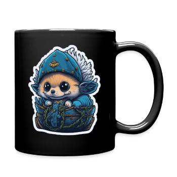 süßer Piraten-Igel mit Schiff - Tasse einfarbig - Schwarz - Rechts