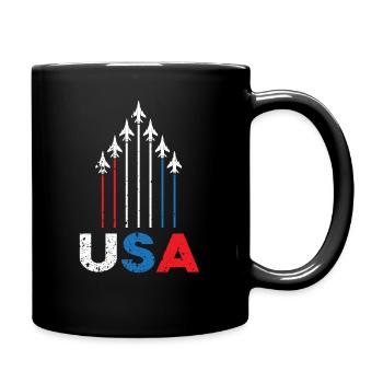 Amerikanische Flagge USA Flugzeug Düsenjäger 4. Juli - Tasse einfarbig - Schwarz - Rechts