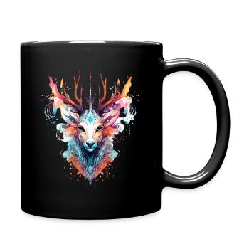 Hirsch in holografischem Design - Tasse einfarbig - Schwarz - Rechts