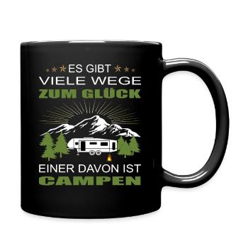 Bus Camping Camper Wohnwagen Glück - Tasse einfarbig - Schwarz - Rechts