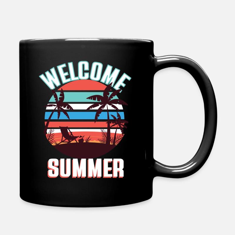 Welcome Summer Beach Palm Trees - Full Colour Mug - black