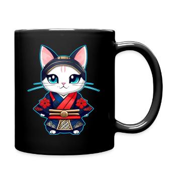 Cute samurai cat - Full Colour Mug - black - Right