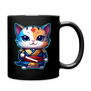 Cute samurai cat - Full Colour Mug - black - Right