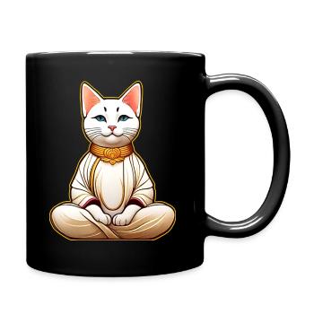 Mignon chat blanc en position de yoga de Bouddha - Mug uni - noir - Droite