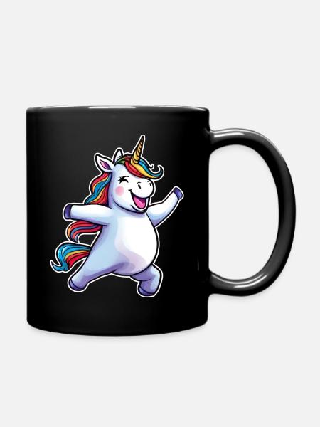 Niedliches lustiges tanzendes Einhorn - Tasse einfarbig - Schwarz