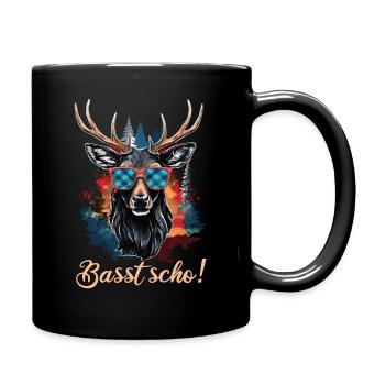 Hirsch Trachtenshirt Bayrische Volksfest Tracht - Tasse einfarbig - Schwarz - Rechts