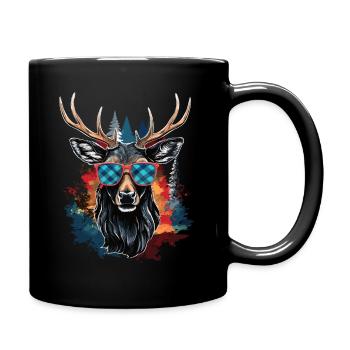 Hirsch Trachtenshirt Herren Lederhose Ersatz Shirt - Tasse einfarbig - Schwarz - Rechts