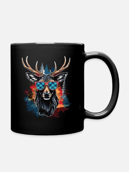Hirsch Trachtenshirt Herren Lederhose Ersatz Shirt - Tasse einfarbig - Schwarz