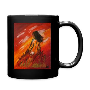 Girl on fire paint oilart selfmade Halloween - Tasse einfarbig - Schwarz - Rechts