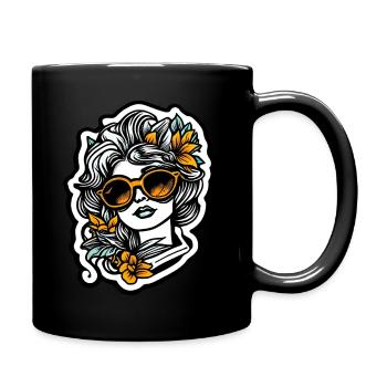 Cooles Frauen Portrait im Retro-Sticker-Design - Tasse einfarbig - Schwarz - Rechts