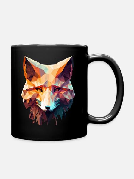 Low poly fox - Tasse einfarbig - Schwarz