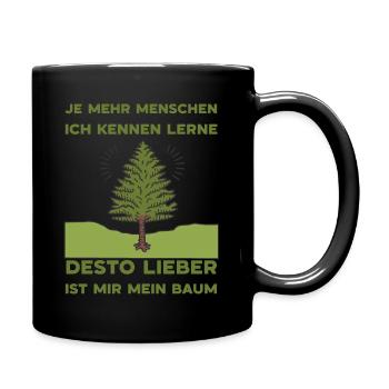 Je mehr Menschen desto mehr Wald, Zapfenpflücker - Tasse einfarbig - Schwarz - Rechts